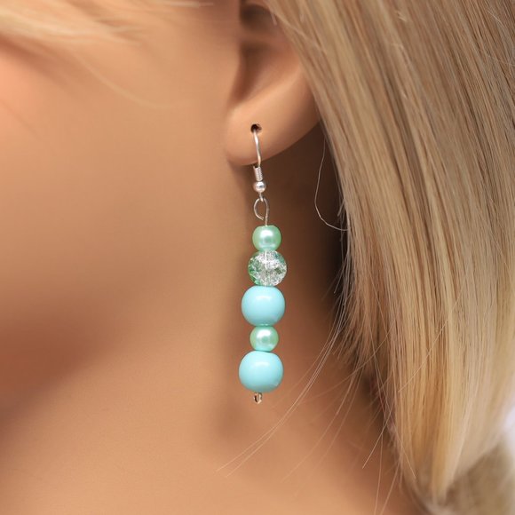 Teal Beads, Pearls & Turquoise 3 Piece Set, Necklace, Bracelet & Earrings. - Picture 3 of 7